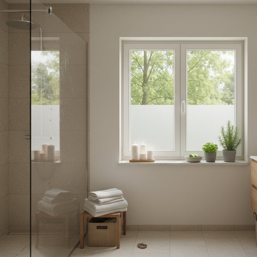 Realistisk nordisk bad med dusj og speil