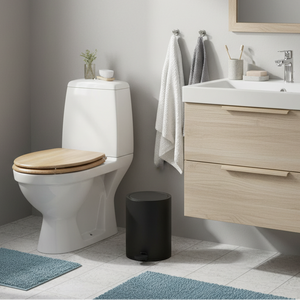 Søppelbøtte i hverdagslig baderom