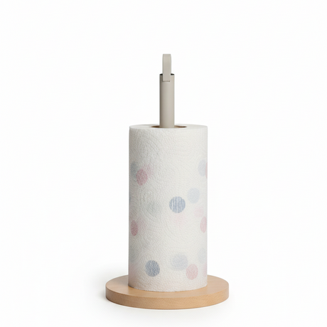 Stabil kjøkkenrullholder med FSC bøkebase og slank metallstang