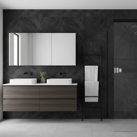 Skifer antrasitt selvklebende fliser på baderomsvegg - alternativ stil