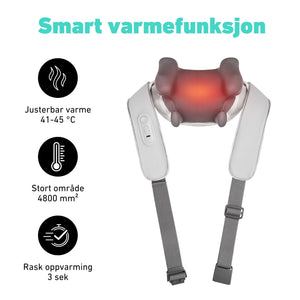 Justerbar varme. Dekker et stort område. Produktet tilbyr profesjonell massasje på få sekunder.