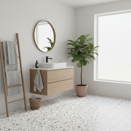 Terrazzo gulvfliser i skandinavisk bad