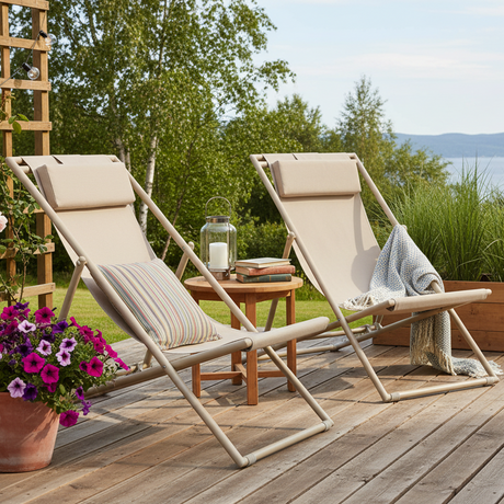 To strandstolene på platting, annen vinkel