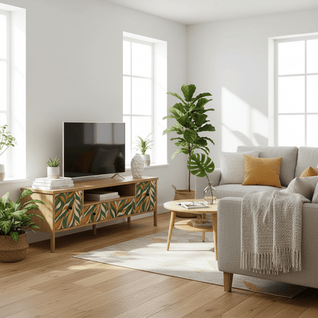 TV-benk med boho leaves kontaktplast