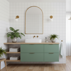 Uni matt jade green kontaktplast på baderomskap i skandinavisk bad