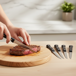 Sett med skarpe biffkniver, slitesterke og kvasse 