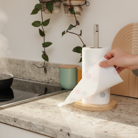 KitchenCraft Idilica kjøkkenrullholder i tre og metall på kjøkkenbenk