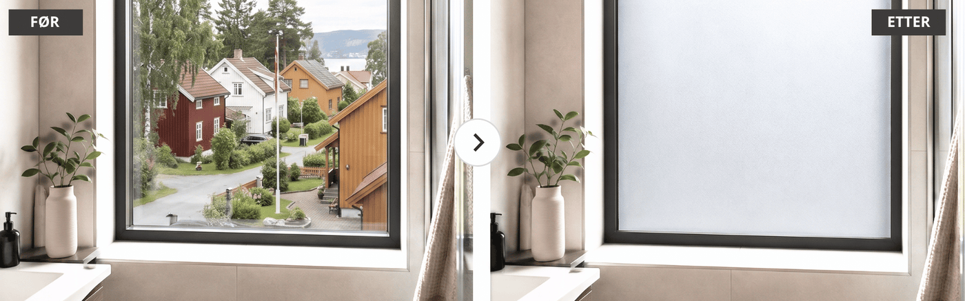 Før og etter vindusfolie på baderomsvindu