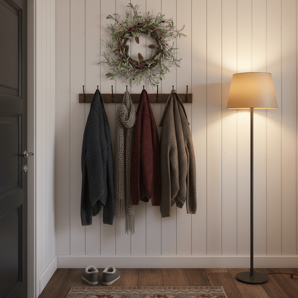 Grön krans med kungliga detaljer och julig stämning till dörr, vägg och fönster