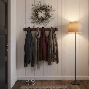 Grön krans med kungliga detaljer och julig stämning till dörr, vägg och fönster