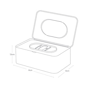 Våtserviettboks i hvit utførelse plassert på stelleplass eller bad