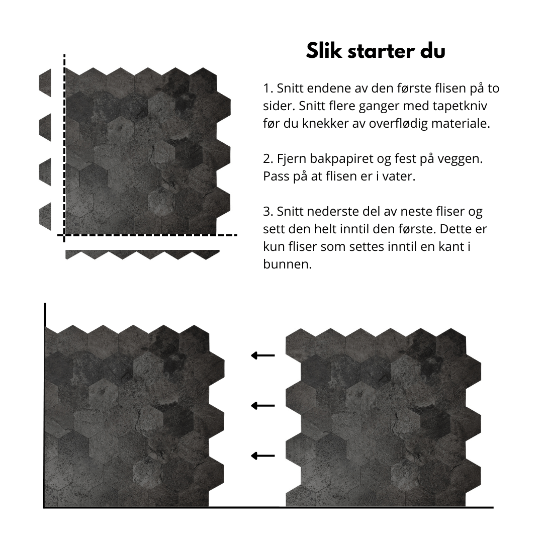 Hexagon mørkegrå betong selvklebende veggfliser