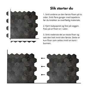 Hexagon mørkegrå betong selvklebende veggfliser