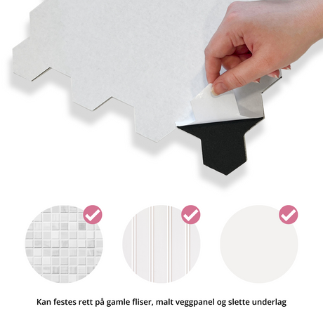 Selvklebende hexagon fliser i lysegrå betong for enkel montering på kjøkken og bad"

