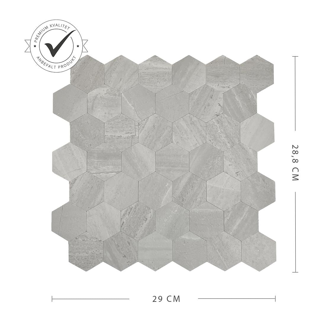 Hexagon lysegrå betong selvklebende veggfliser