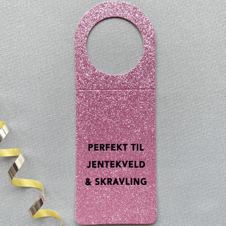 Flaskekort "Jentekveld", rosa glitter - Lindas Dekor