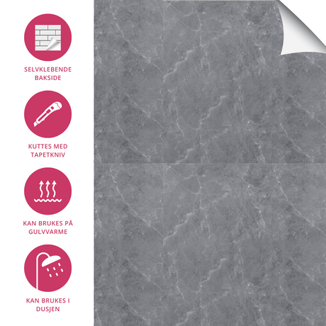 Vinylfliser lagt på baderomsgulv med varm og stilfull atmosfære.