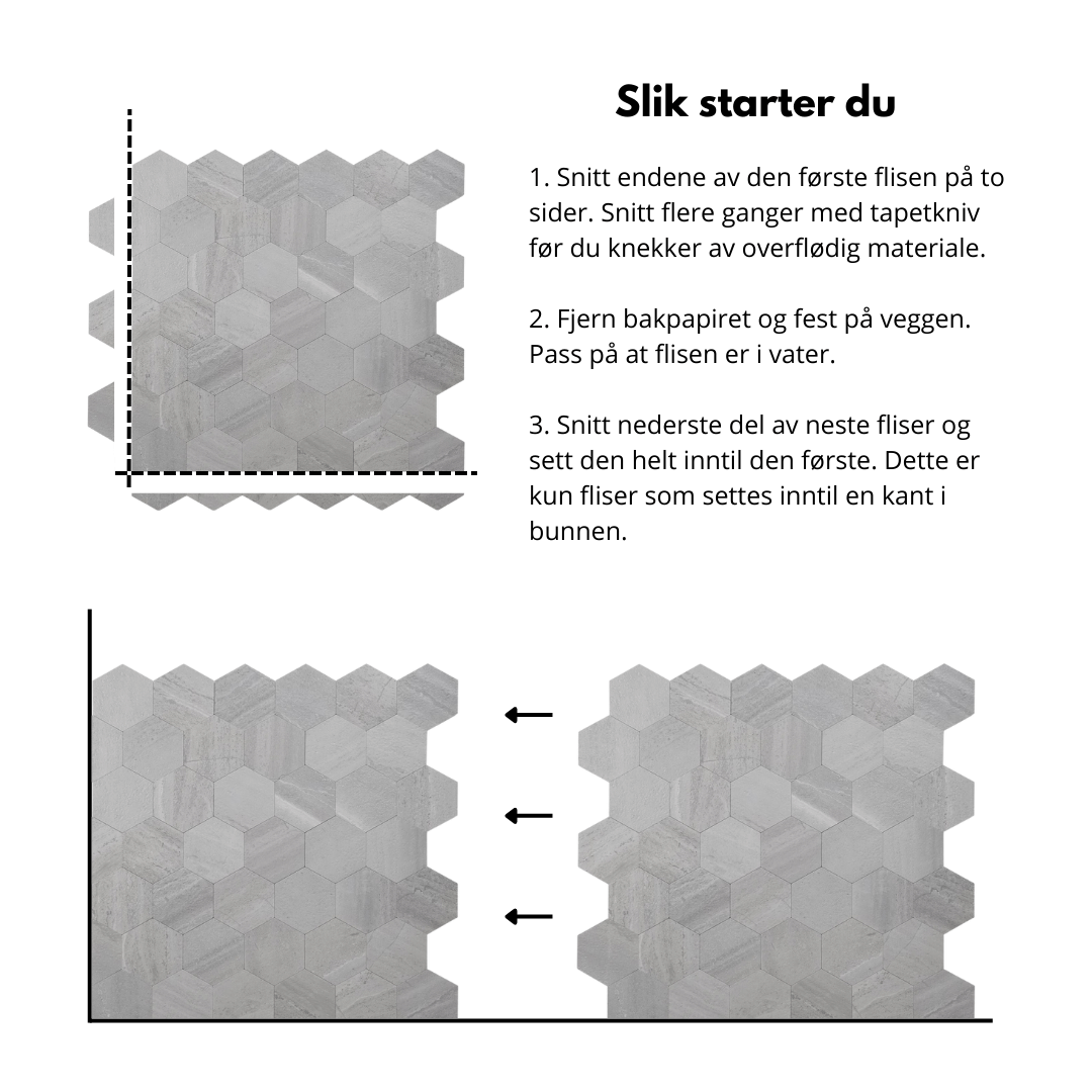 Hexagon ljusgrå betong självhäftande väggplattor