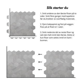 Hexagon lysegrå betong selvklebende veggfliser