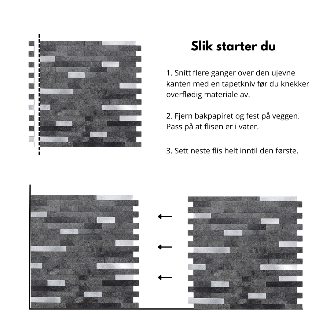 Stein mørk grå selvklebende veggfliser