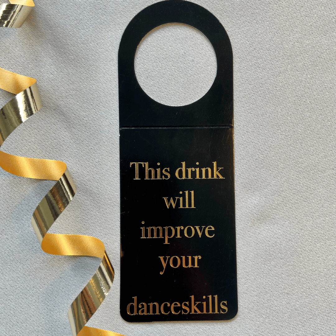 Flaskkort "Dance skills", svart/guld