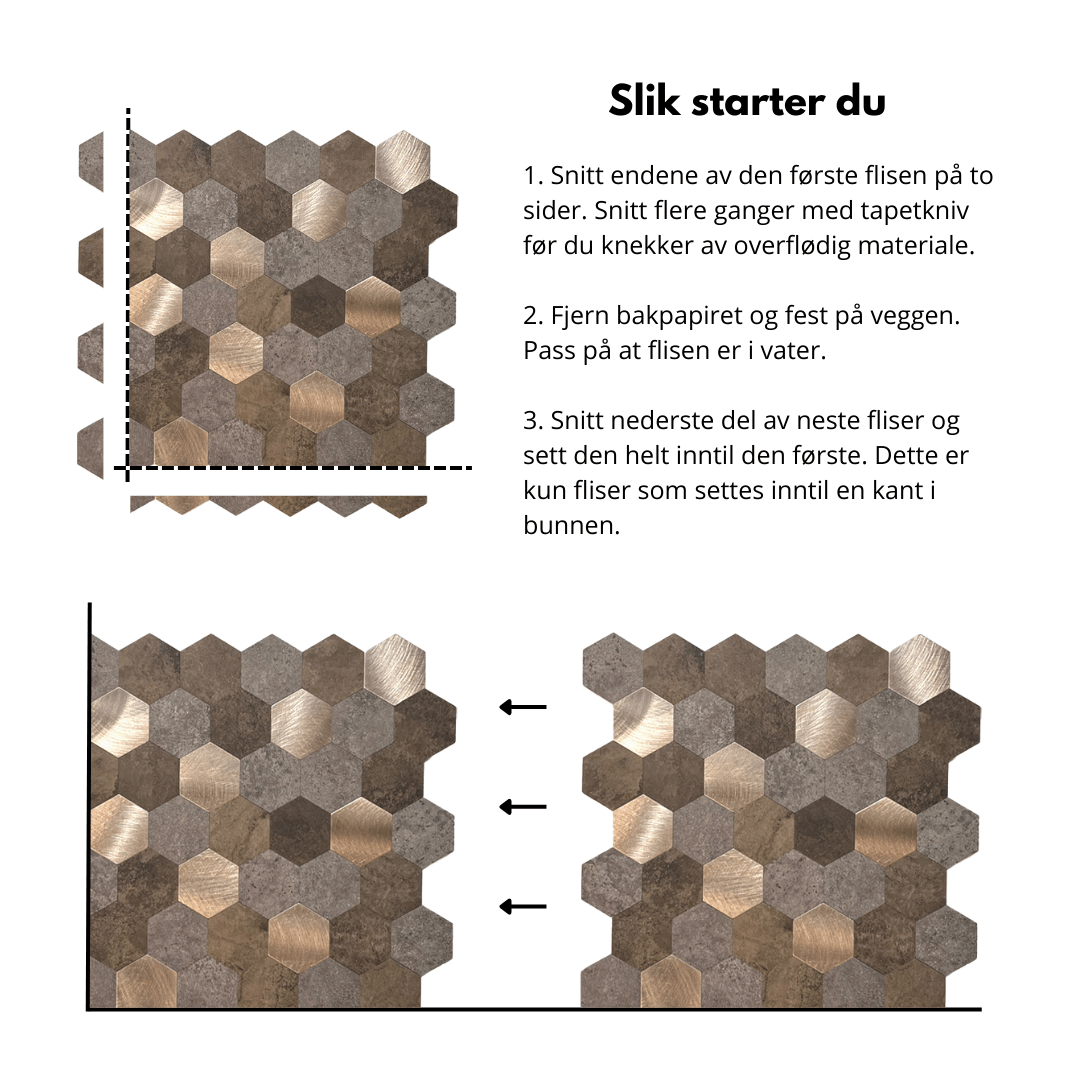 Mocca hexagon selvklebende veggfliser