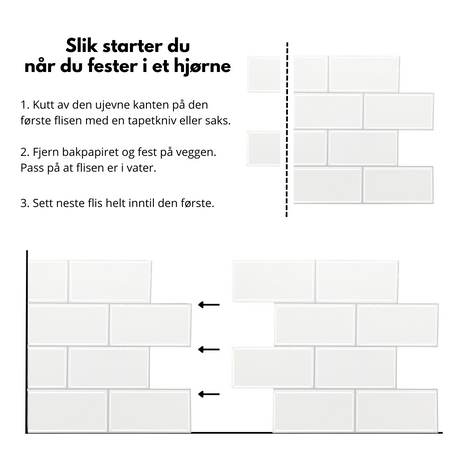Tilpassing av Subway hvite selvklebende veggfliser med saks for enkel montering"